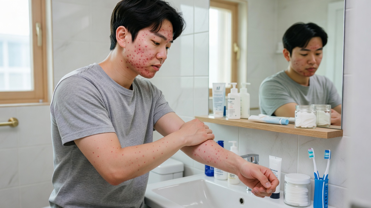 서면 피부과 추천 전에 여드름 증상을 확인하는 모습